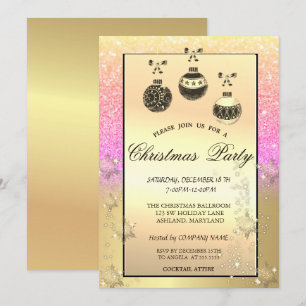 Gold Snowflakes,Christmas Balls Glitter Company  Invitation