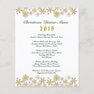Gold Snowflakes Christmas Dinner Menu