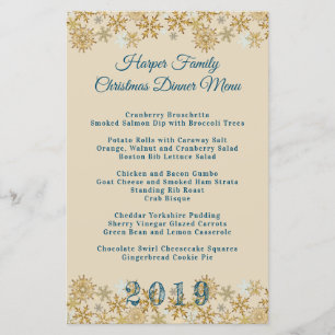 Gold Snowflakes Christmas Dinner Menu Template