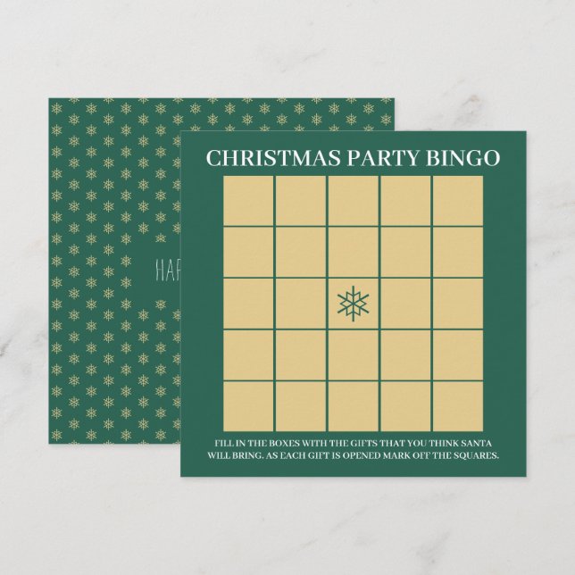 Gold Snowflakes, Christmas Party Bingo Invitation (Front/Back)