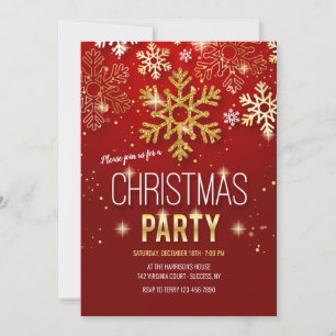 Gold Snowflakes Christmas Party Invitation