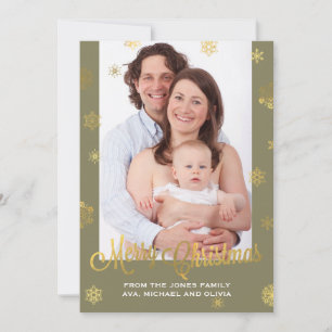 Gold Snowflakes Christmas Photo Holiday Card
