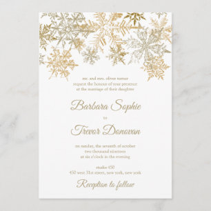 Gold Snowflakes Christmas Themed Winter Wedding Invitation