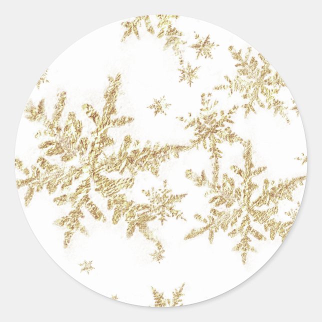 Gold Snowflakes Classic Round Sticker (Front)