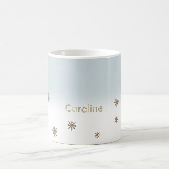 Gold Snowflakes Custom Name Christmas Gift  Coffee Mug (Center)