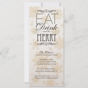 Gold Snowflakes - Eat Drink And Be Merry Invitation