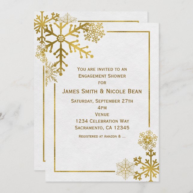 Gold Snowflakes Elegant Holiday Winter Invitations (Front/Back)