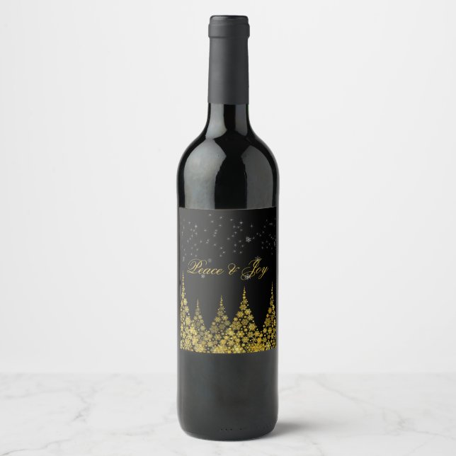 Gold Snowflakes Elegant Sparkle, Christmas Wine Label (Front)