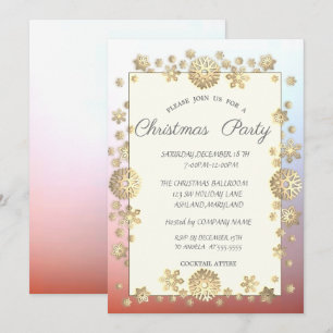 Gold  Snowflakes,Frame  Corporate Christmas Party Invitation