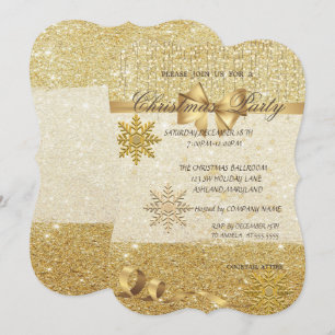 Gold Snowflakes ,Glittery,Company Christmas Party Invitation