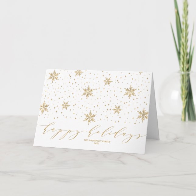 Gold Snowflakes Happy Holidays Christmas Greeting Holiday Card (Front)