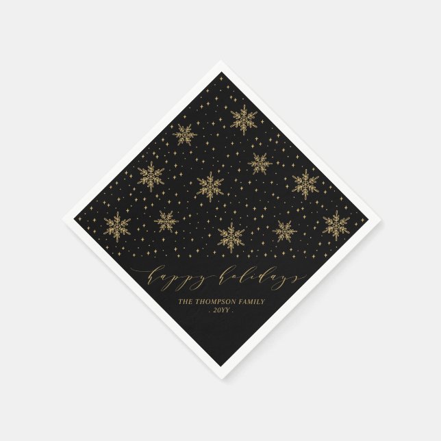 Gold Snowflakes Happy Holidays Christmas Party Napkin (Corner)