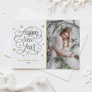 Gold Snowflakes   Happy New Year Photo Card