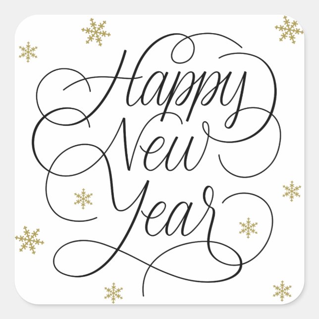 Gold Snowflakes | Happy New Year Sticker (Front)