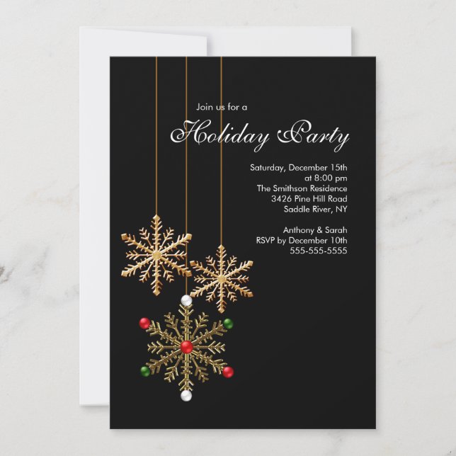 Gold  Snowflakes Holiday Party Invitation (Front)
