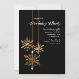 Gold  Snowflakes Holiday Party Invitation