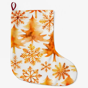 Gold Snowflakes Holiday Trees  Large Christmas Stocking