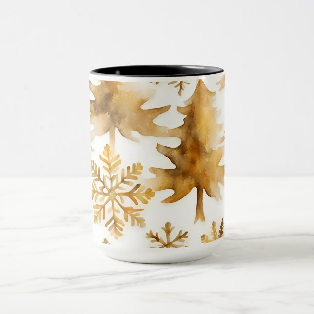 Gold Snowflakes Holiday Trees  Mug (Center)