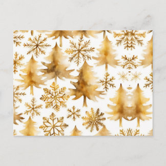 Gold Snowflakes Holiday Trees Postcard