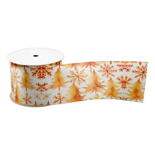 Gold Snowflakes & Holiday Trees  Satin Ribbon