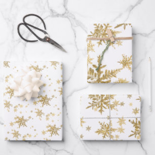 Gold Snowflakes Holiday Wrapping Paper Sheet