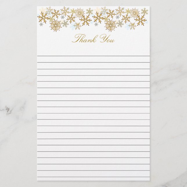 Gold Snowflakes Lined Christmas Thank You Paper (Front)