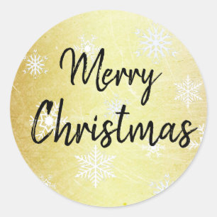 Gold Snowflakes Merry Christmas Classic Round Sticker