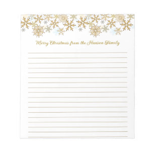 Gold Snowflakes Merry Christmas Lined Notepad