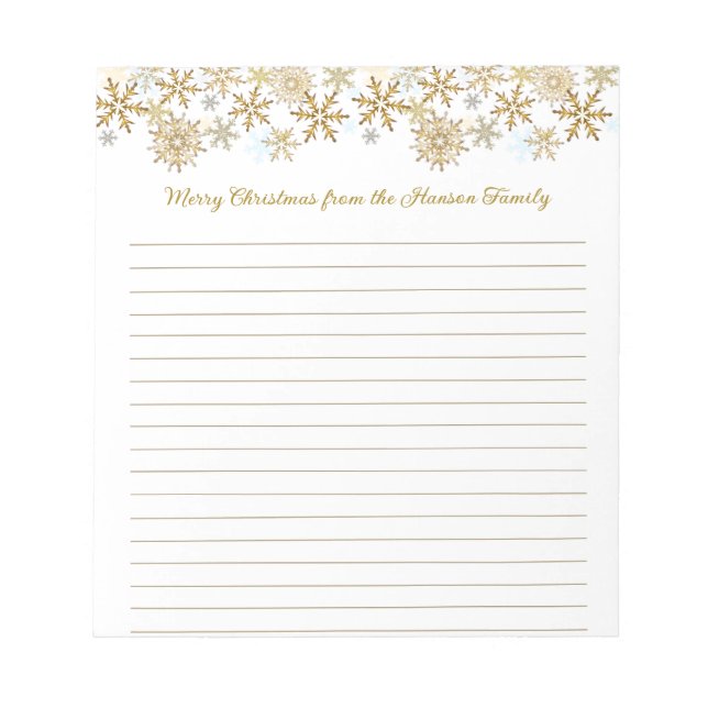 Gold Snowflakes Merry Christmas Lined Notepad (Front)