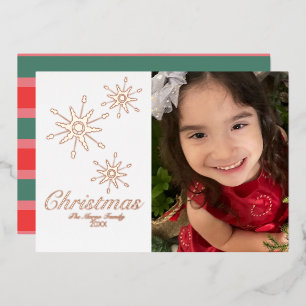 Gold Snowflakes Merry Christmas Photo Pressed   Foil Holiday Card