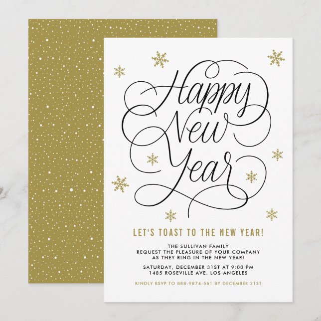 Gold Snowflakes | New Year's Eve Party Invitation (Front/Back)