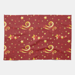 Gold Snowflakes on Christmas Red Tea Towel