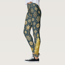 Gold Snowflakes on Dark Blue with Tree