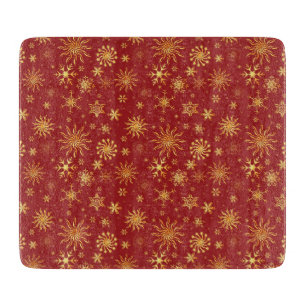 Gold Snowflakes on Dark Red Christmas Cutting Board