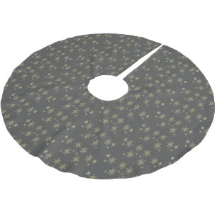 Gold snowflakes on grey brushed polyester tree skirt