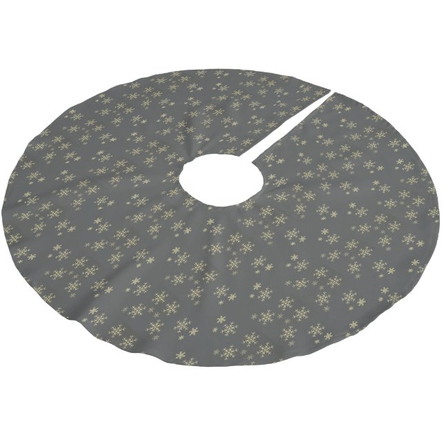 Gold snowflakes on grey brushed polyester tree skirt (Angled)