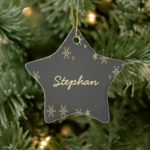 Gold snowflakes on grey ceramic tree decoration