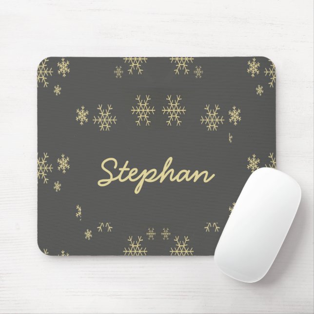 Gold snowflakes on grey mouse mat (With Mouse)