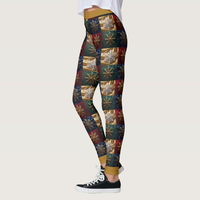 Gold Snowflakes on Image of Velvet Leggings (Left)