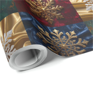 Gold Snowflakes on Image of Velvet Wrapping Paper