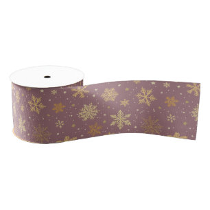 Gold Snowflakes on Light Purple Grosgrain Ribbon