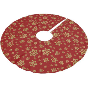 Gold Snowflakes on Red Brushed Polyester Tree Skirt
