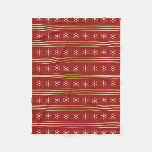 Gold Snowflakes on Red Christmas pattern Fleece Blanket (Front)