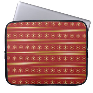 Gold Snowflakes on Red Christmas pattern Laptop Sleeve