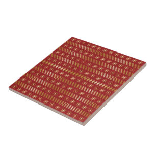 Gold Snowflakes on Red Christmas pattern Tile