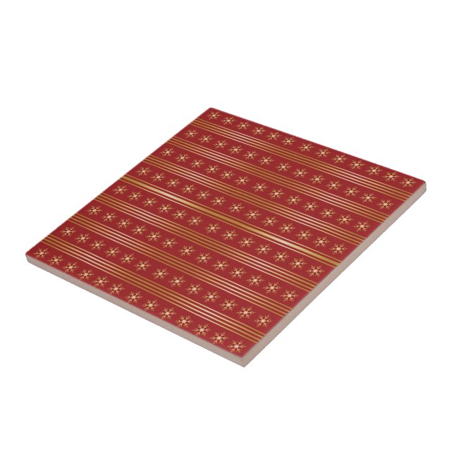 Gold Snowflakes on Red Christmas pattern Tile (Side)
