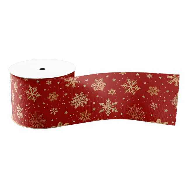 Gold Snowflakes on Red Grosgrain Ribbon (Spool)