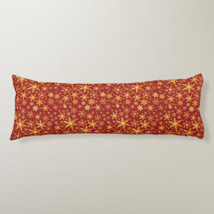 Gold Snowflakes on red pattern Christmas Body Cushion