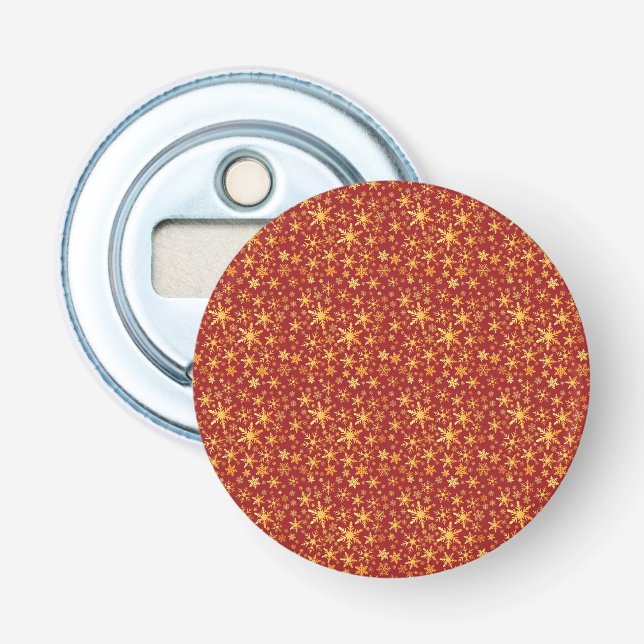 Gold Snowflakes on red pattern Christmas Bottle Opener (Front)