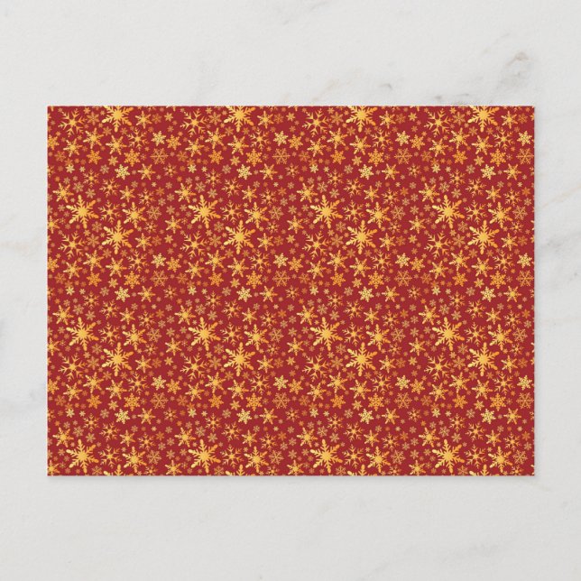 Gold Snowflakes on red pattern Christmas Postcard (Front)
